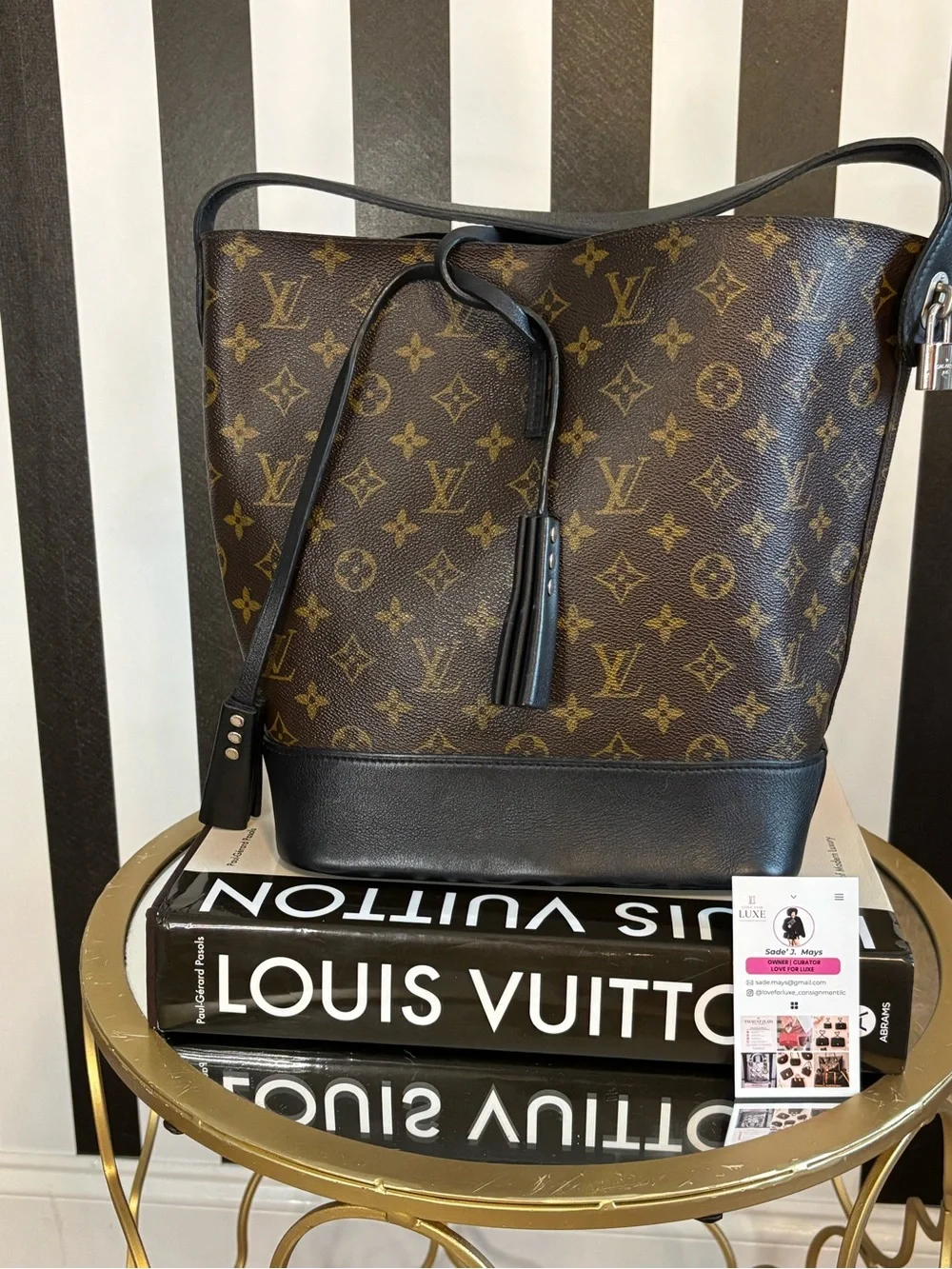 Louis Vuitton Monogram Canvas Bucket Bag with Black Leather Base